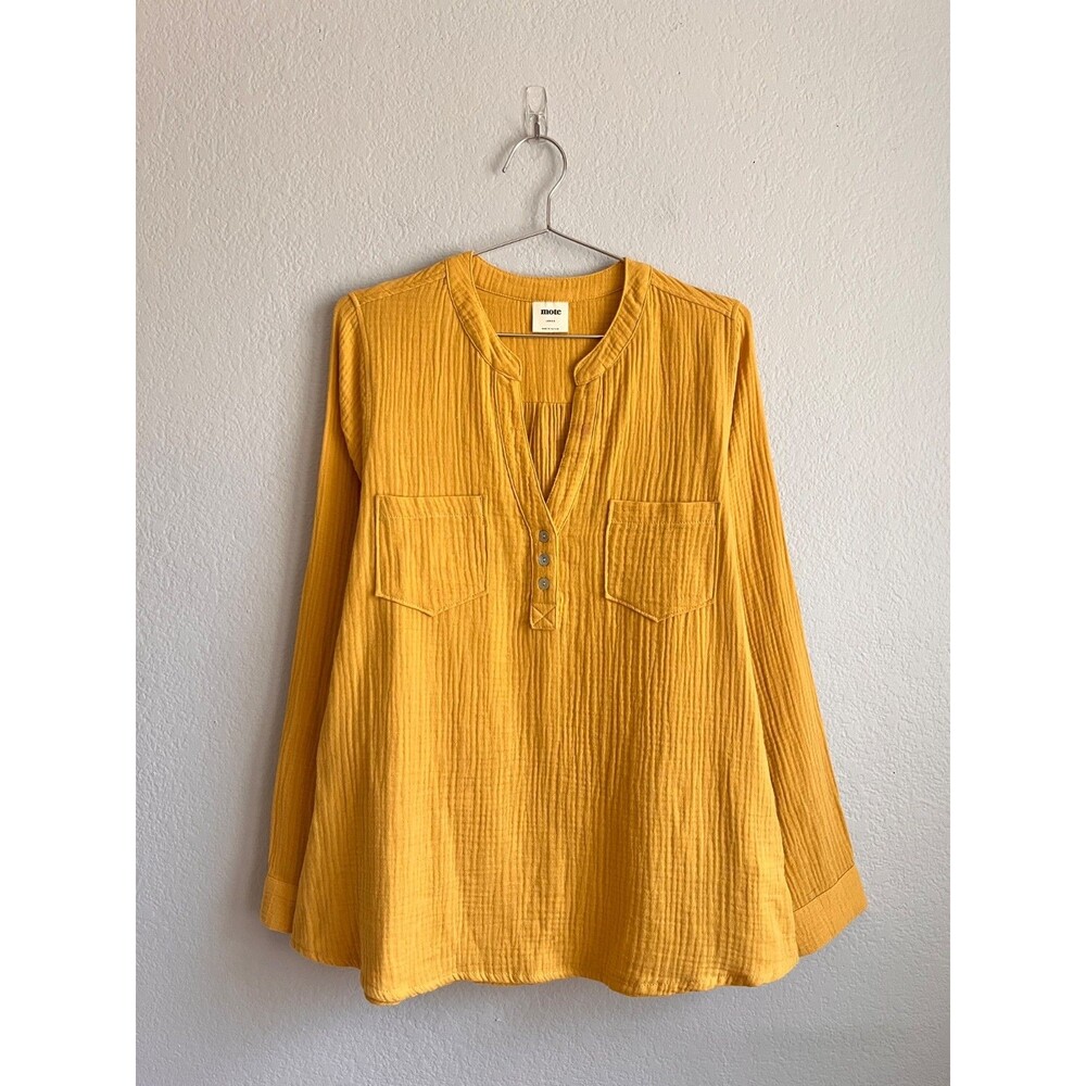 Mote Double Gauze Cotton Henley Tunic in Mustard (Yellow) Size LARGE